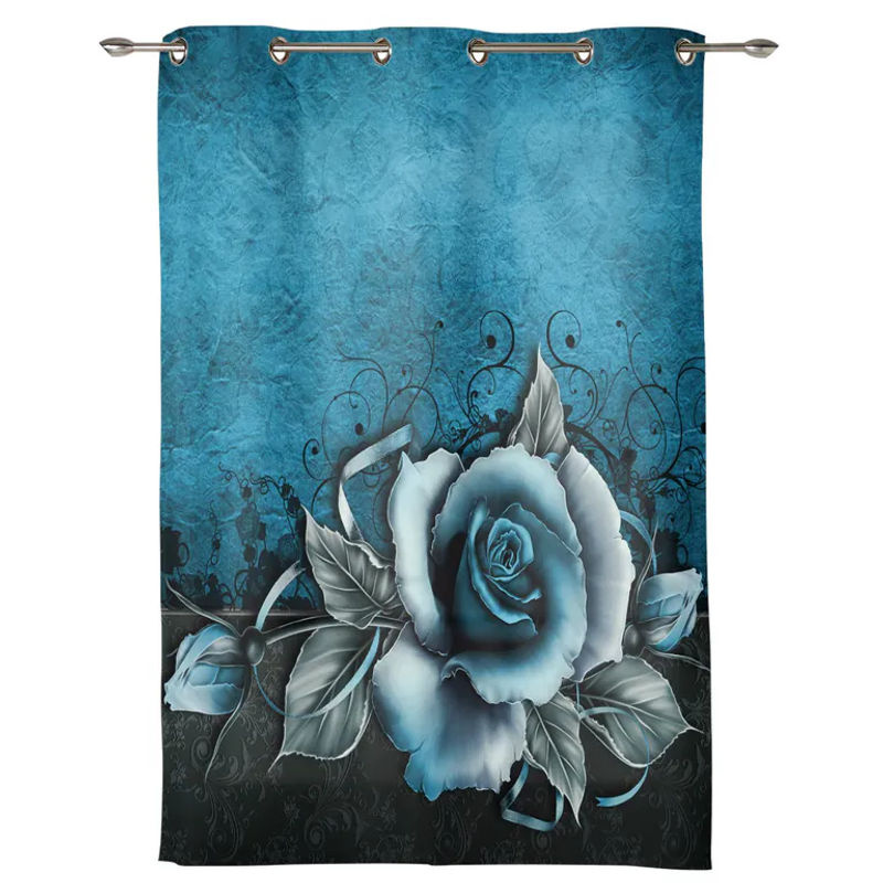 Super Six Fenstervorhang mit Blumenmuster in Blau, semi-transparentes Vintage-Design für Wohnzimmer oder Kinderzimmer, B: 135 cm, H: 60 cm - Bild 2