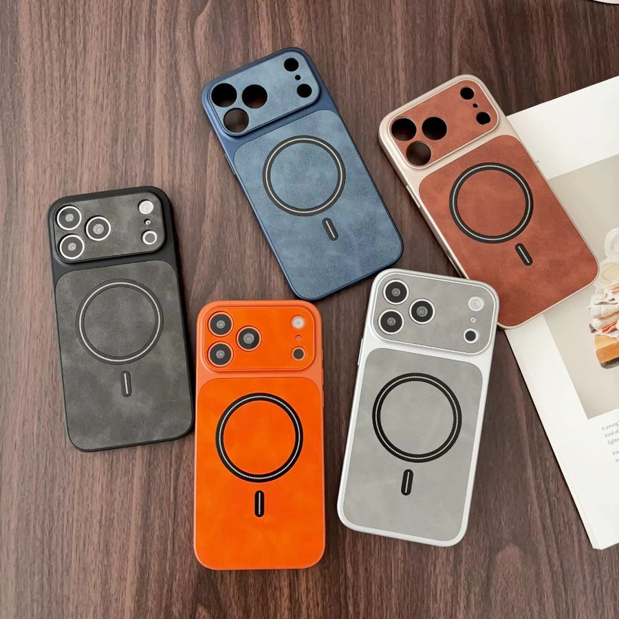 LICOERS Leder-Magnet-Hülle mit Metallic-Lackierung für iPhone 17 16 15 14 13 Pro Max Air, MagSafe kompatibel mit Rundum-Kameraschutz und Stoßfänger-Funktion in Schwarz oder Orange - Bild 4