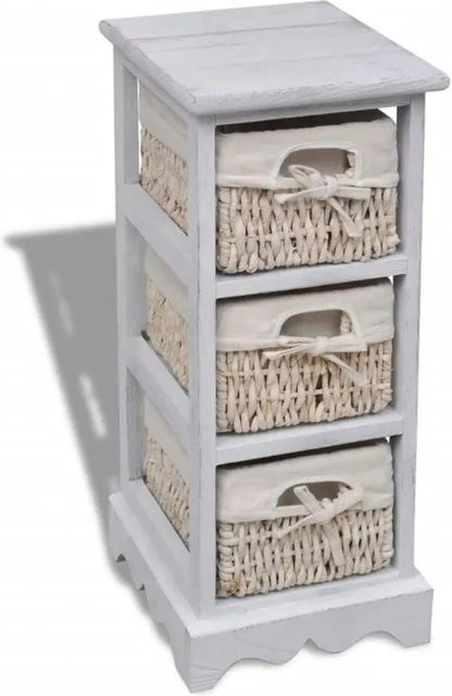 vidaXL Holz-Schränkchen aus Paulownia-Holz mit 3 Flechtkörben in Weiß im Landhausstil - Bild 1