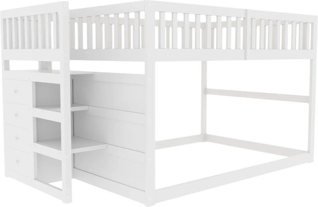 Merax Etagenbett für Kinder mit Treppe und Schubladen, Weiß/Grau, B/T/H: 140 x 200 x 247 cm - Bild 1