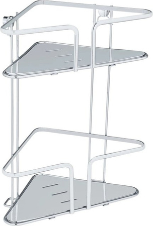 WENKO Eckregal Termoli Edelstahl in Silber, 2 Etagen, Wandmontage für Badezimmer und Duschbereich, B/T/H: 35,0 x 15,5 x 28,0 cm