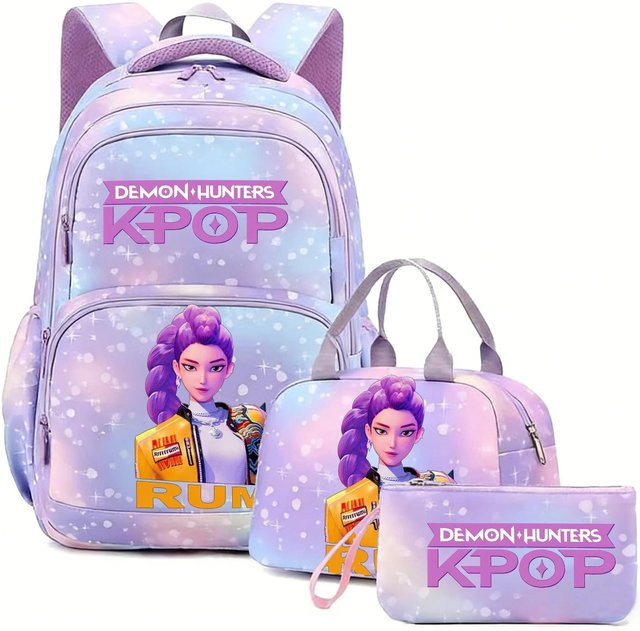 3-teiliges Schulrucksack-Set für Schüler in Lila aus Oxford-Stoff mit großem Fassungsvermögen inklusive Federmäppchen und Schultergurt - Bild 1