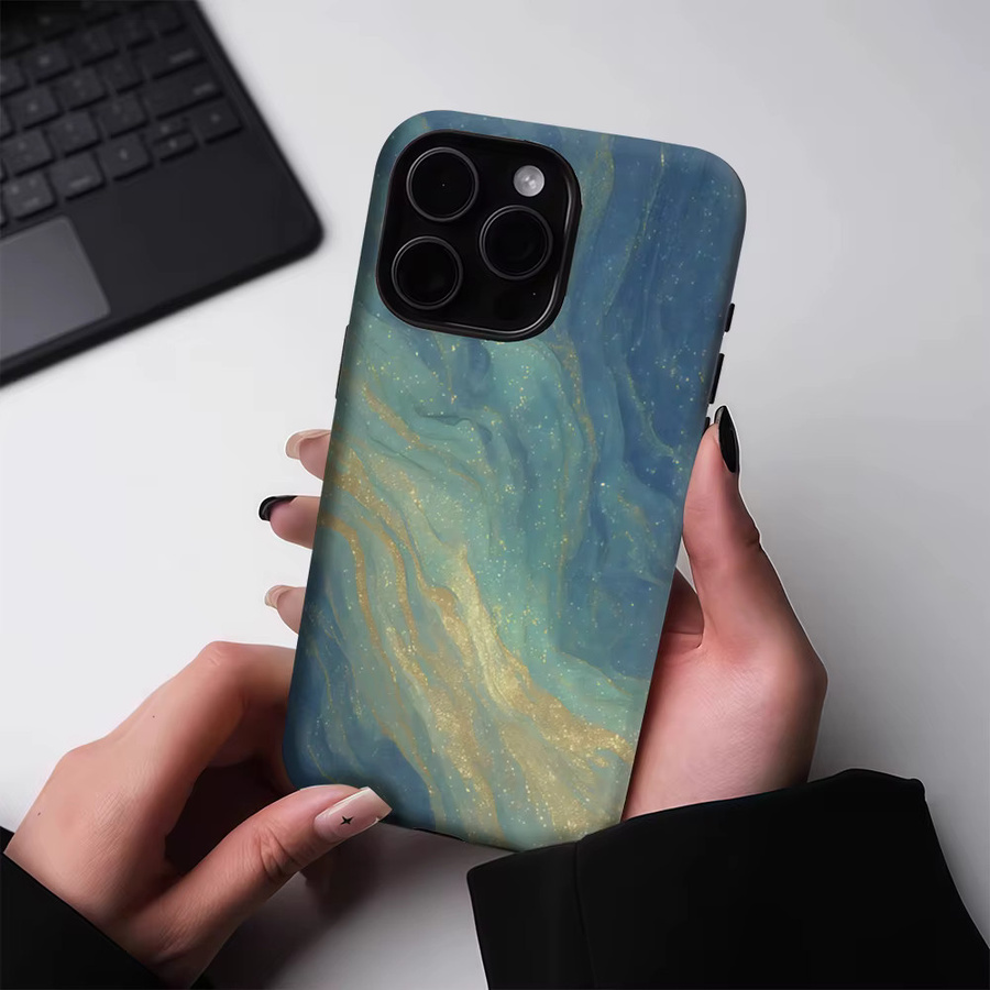 Potdemiel Navy Gilded Wave Magnetische Handyhülle für iPhone 17 16 15 14 13 Pro Max Plus Double-Layer Tough Case in Blau - Bild 3
