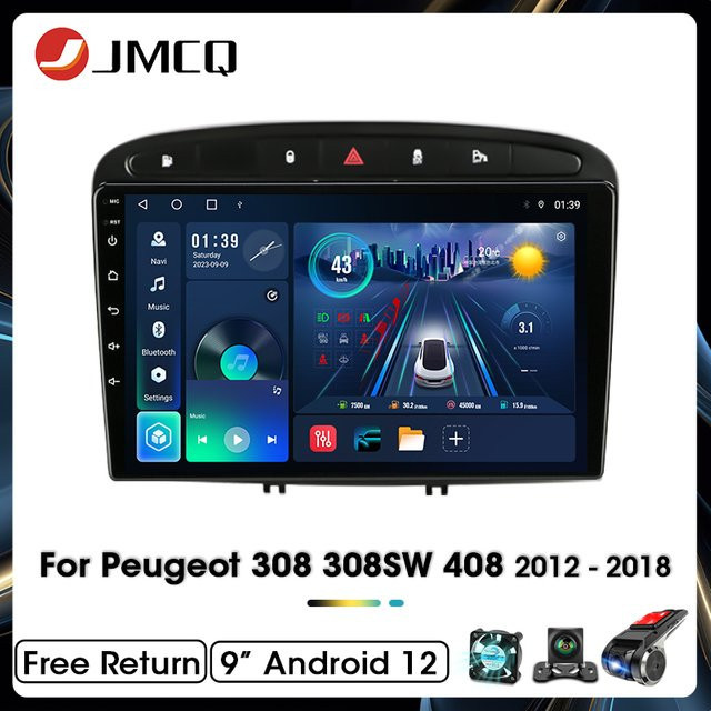 Jmcq Android 12 Autoradio mit Bluetooth und drahtlosem CarPlay sowie Android Auto für Peugeot 408 308 308sw in Schwarz - Bild 1