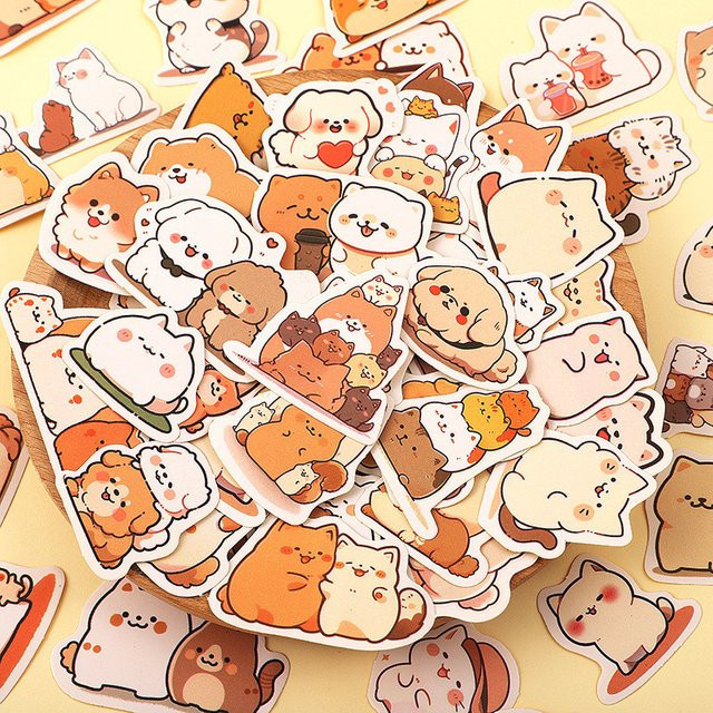 108 Stück Kawaii Katzen- und Hundelaufkleber aus wasserfestem Vinyl in Multicolour für Tagebuch, Laptop und DIY-Projekte - Bild 1