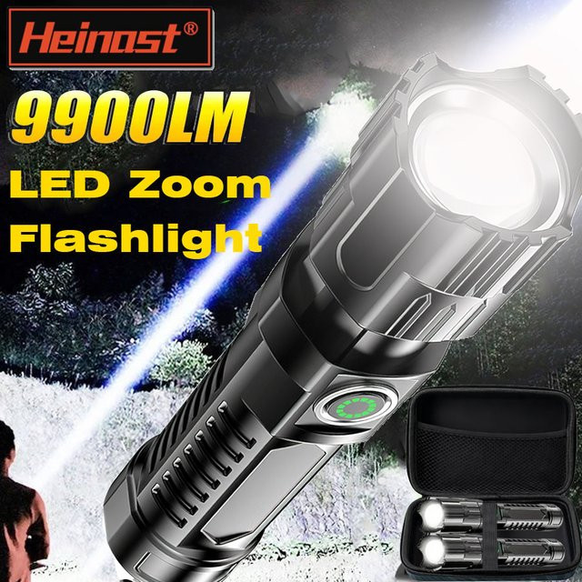 Heinast LED Taschenlampe mit Teleskop-Zoom, USB-wiederaufladbare Notfalllaterne aus Aluminium für Camping und Outdoor - Bild 1