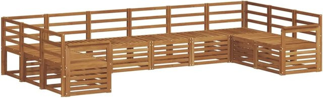 vidaXL Sofagarnitur aus Massivholz Akazie in Natur Braun, 10-teiliges L-Shape Set mit Ecksofas und Mittelsofas im modernen Latten-Design - Bild 1