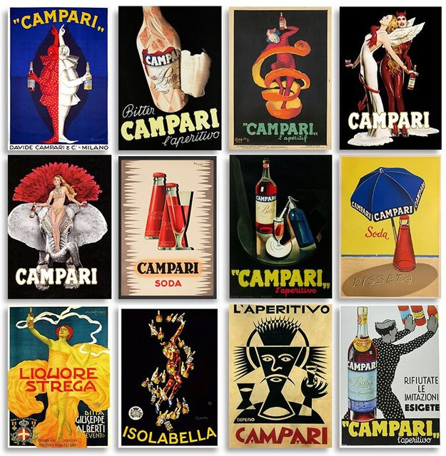 Vintage Campari Champagner Absinth Poster von Potdemiel als Leinwanddruck in Multicolor für deine Home Bar Dekoration - Bild 1