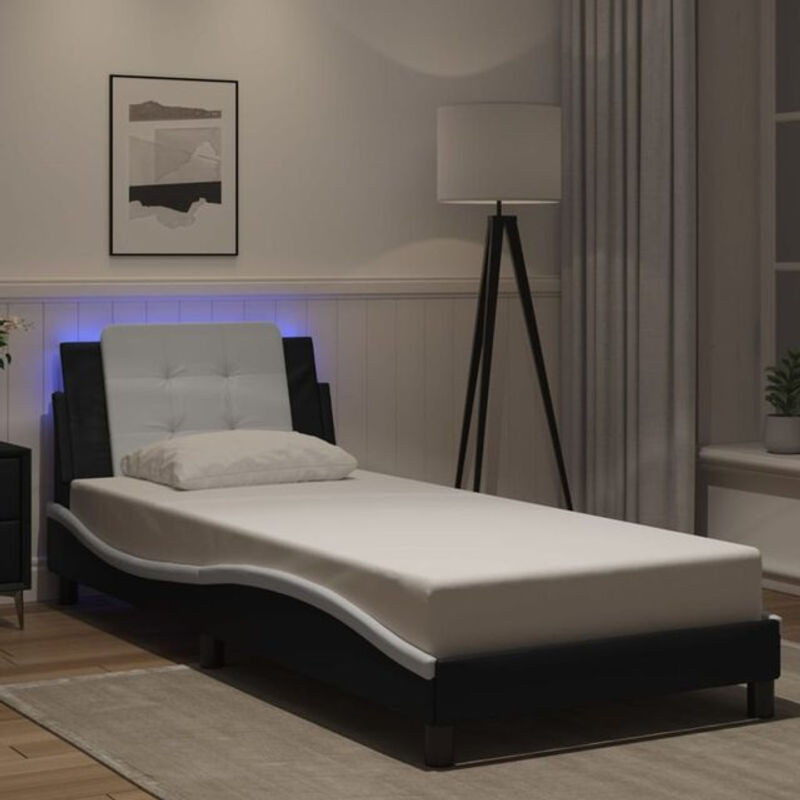 Modernes Polsterbett Zadar von vidaxl mit LED aus Kunstleder und Metall in Schwarz/Weiß, B/T/H: 100 x 200 x 74,5 cm - Bild 1