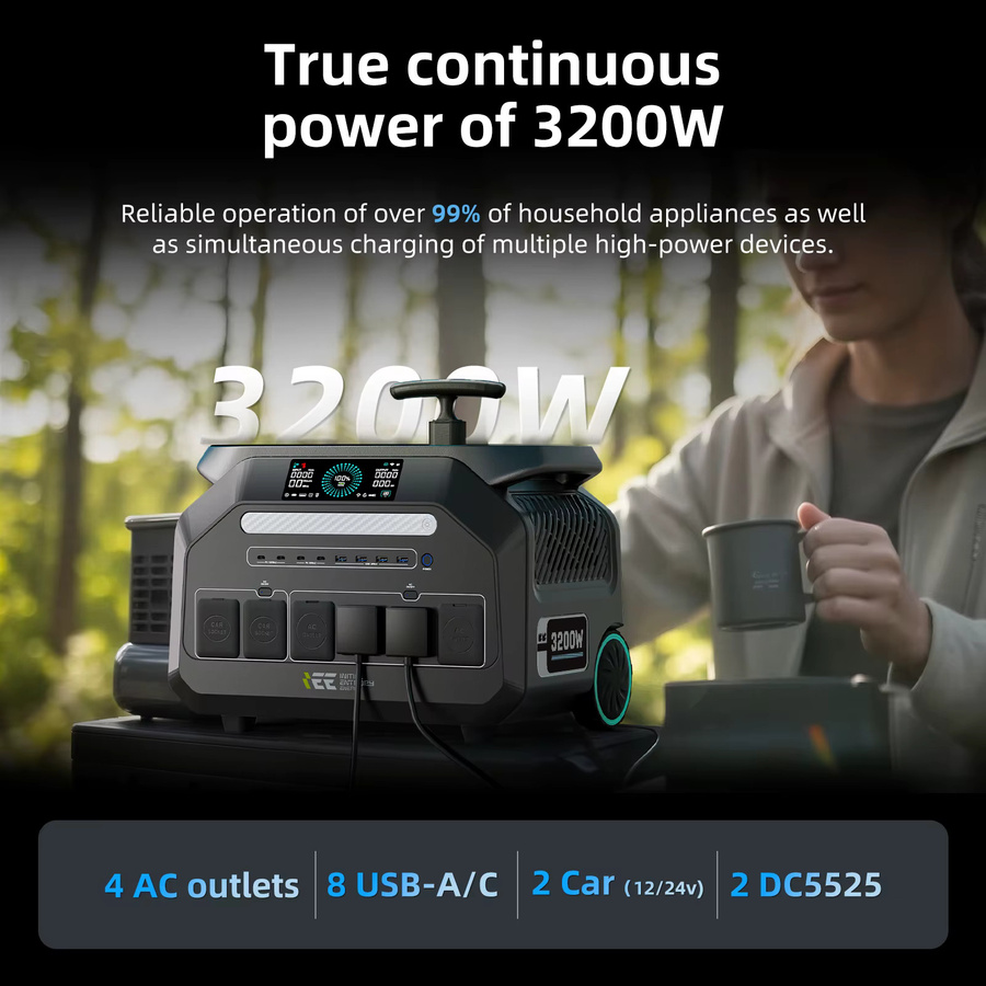 IEE P3200 Tragbare Powerstation Solargenerator mit 3200W Leistung und 2048Wh Kapazität LiFePO4 für Camping und Angeln - Bild 3