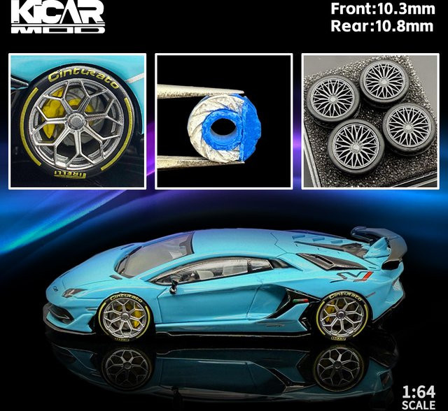 KICARMOD Tuning-Alufelgen-Set, 4-teiliges Set, 1:64, mit Gummireifen - Bild 1