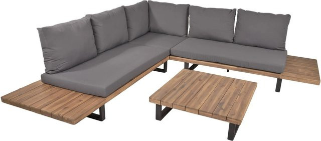 DELUKE Gartenloungeset CECILE 4-tlg aus Stahl und Akazienholz in Schwarz und Grau - Bild 1