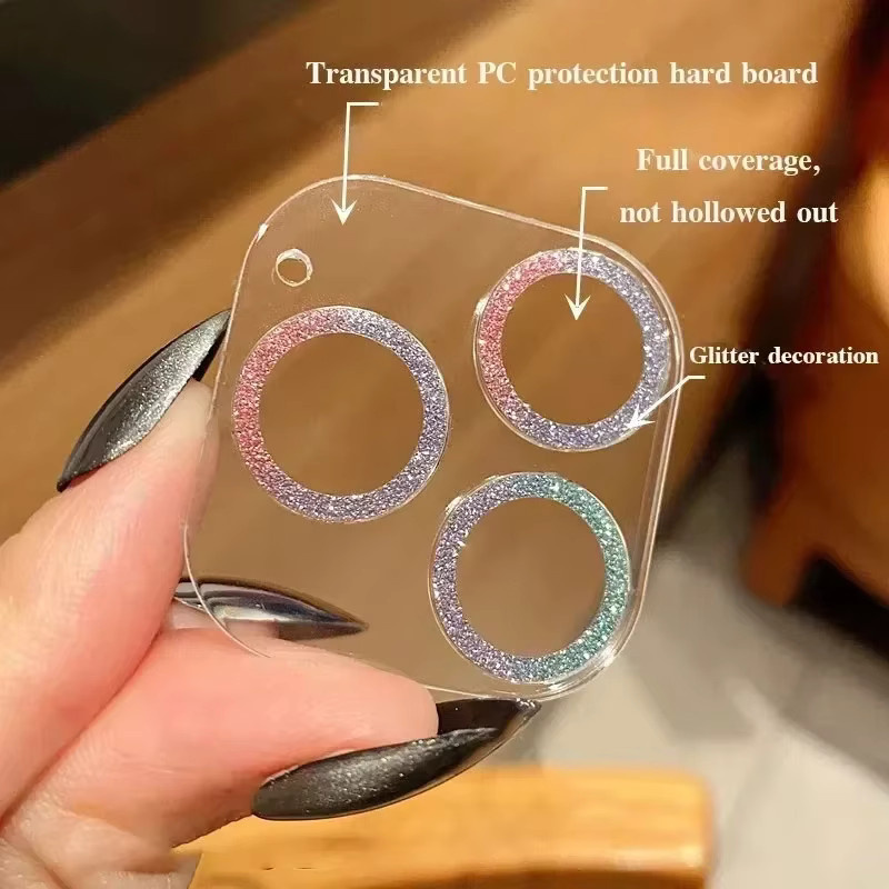 Glitzer Kameraobjektiv Displayschutzfolie aus gehärtetem Glas für Apple iPhone in Pink Multicolour - Bild 3