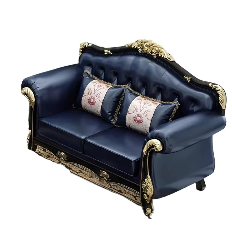 ZHIO Skandinavisches Wohnzimmersofa aus Kunstleder mit passenden Dekokissen in Blau oder Rot - Bild 4