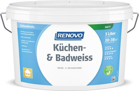 RENOVO Feuchtraumfarbe Küchen- und Badweiss matt, lösungsmittelfrei auf Wasserbasis für Gipskartonplatten - Bild 1