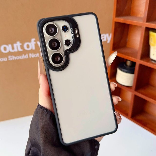 Stoßfeste Hybrid Bumper Panzerhülle mit klappbarem Objektivschutz für Samsung Galaxy S26 S25 S24 S23 Ultra Plus FE A56 A36 A06 A15 in Transparent - Bild 1