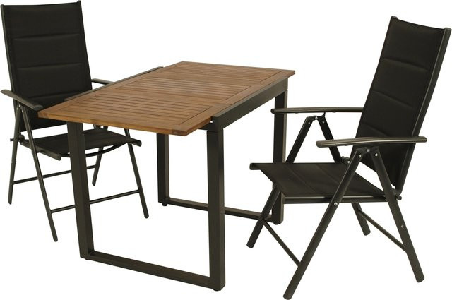 DEGAMO Gartenmöbel Garnitur RIVELLO 3-teilig aus Aluminium, Akazie und Kunstgewebe in Schwarz mit modernem Design - Bild 1