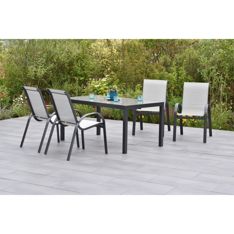 Merxx Gartenmöbelset Amalfi 5-tlg. aus Aluminium und Textil in Braun und Grau mit Tisch und stapelbaren Sesseln, Tisch B: 150 cm, T: 90 cm, H: 72 cm - Bild 2