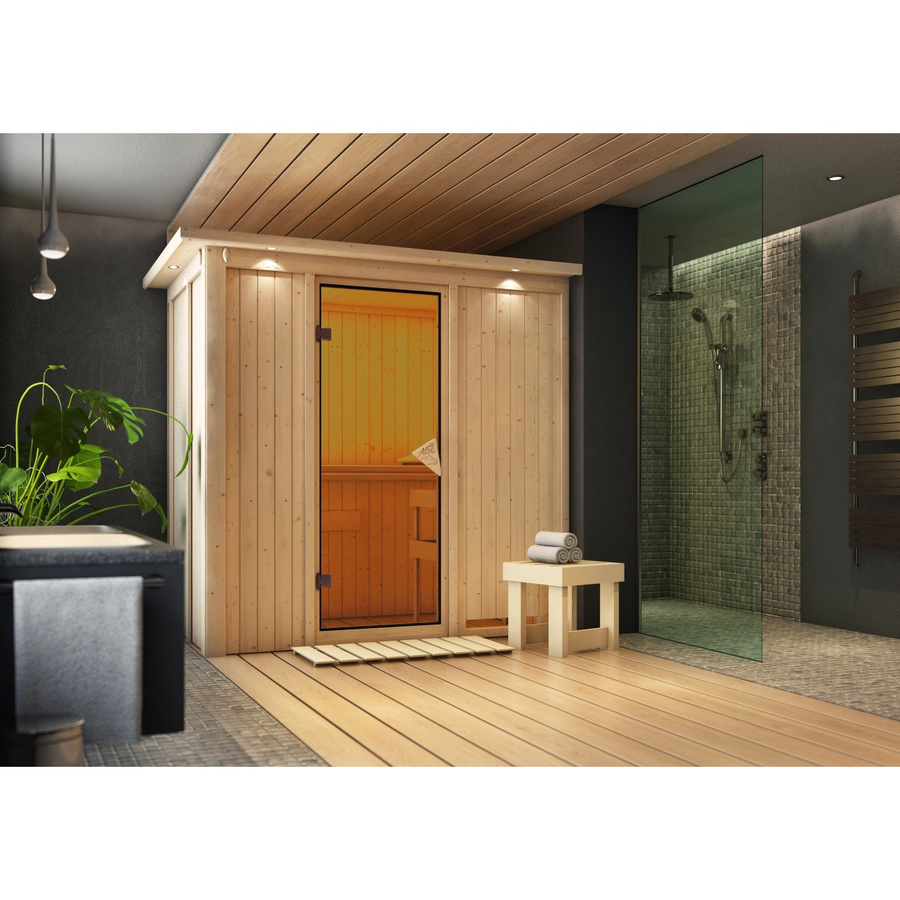 Karibu Sauna Vera mit LED-Dachkranz in Natur Braun - Bild 2
