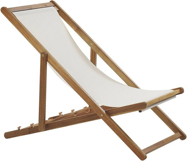 Beliani Gartenliege aus Akazienholz in Heller Holzfarbe mit buntem Polster, B/T/H: 120 x 54 x 97 cm - Bild 1