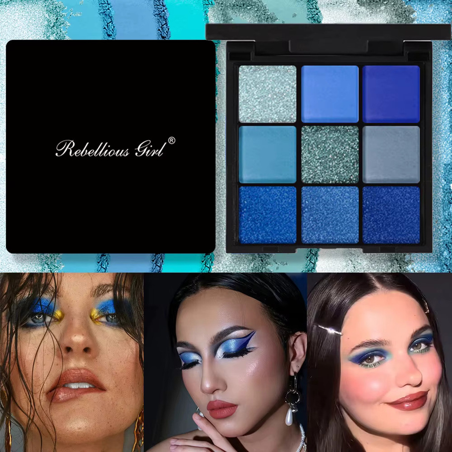 VERONNI Lidschatten-Palette, 9 Farben, Blau, Matt, Puder, Unisex - Bild 3