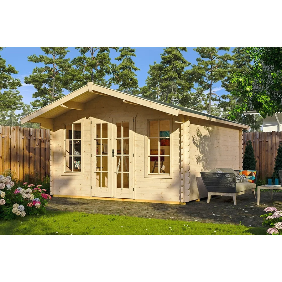 Skan Holz Gartenhaus Trondheim in Blockbohlenbauweise mit Satteldach, Farbe: Beige/Braun, B/H/T: 420 x 264 x 300 cm - Bild 2