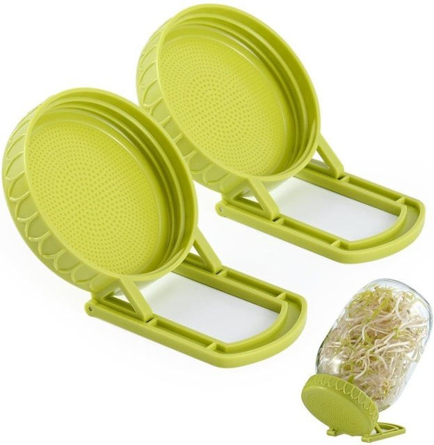 Sprossenhersteller-Set für Einmachgläser mit Ständer und Sprossendeckel aus Kunststoff in Grün - Bild 1