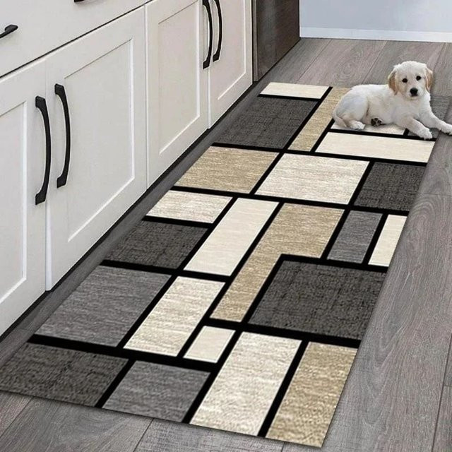 VIKAMA Rutschfester Teppichläufer mit modernem geometrischem Design, maschinenwaschbar, Grau, Länge: 120 cm - Bild 1