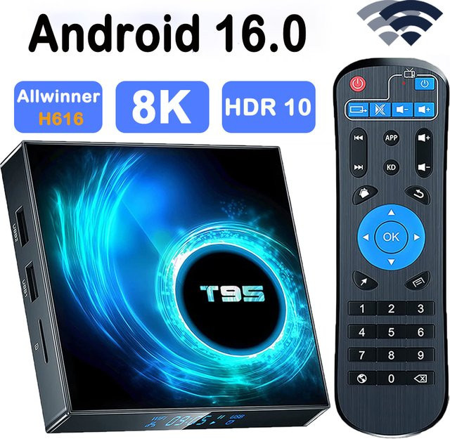 T95 Android 16.0 TV-Box Media Streamer mit Allwinner H616 Quad-Core, Dual-WLAN 2,4G/5G, 4GB RAM, Schwarz - Bild 1