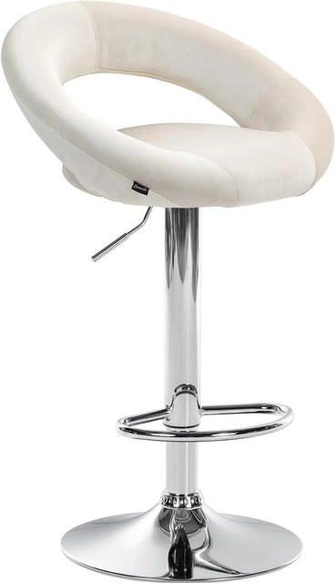 DELUKE Barhocker MEKIM höhenverstellbarer Barstuhl aus Samt in Creme mit Lehne und silbernem Fuß, B/T/H: 53 x 47 x 80 cm - Bild 1