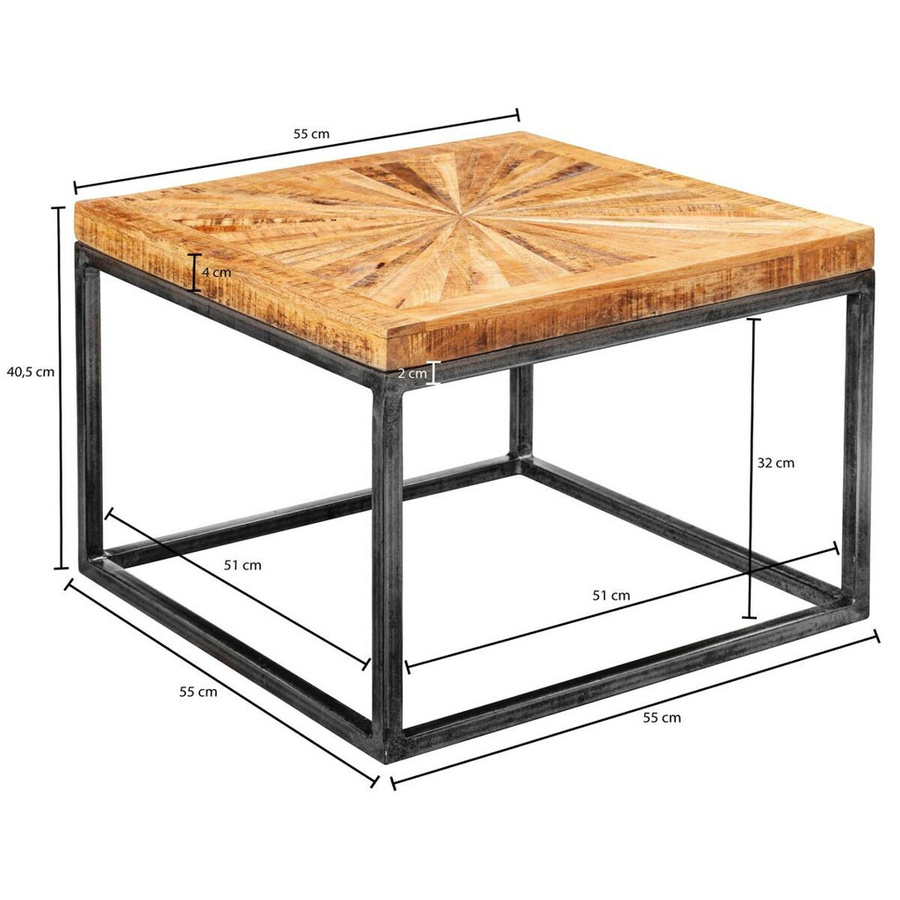Couchtisch aus Mango Holz in Natur und Grau lackiert, B/H/T: 55 x 40,5 x 55 cm - Bild 2