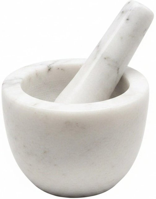 Relaxdays Mörser mit Stößel aus Marmor in Weiß, Durchmesser: 8 cm, Höhe: 10 cm - Bild 1