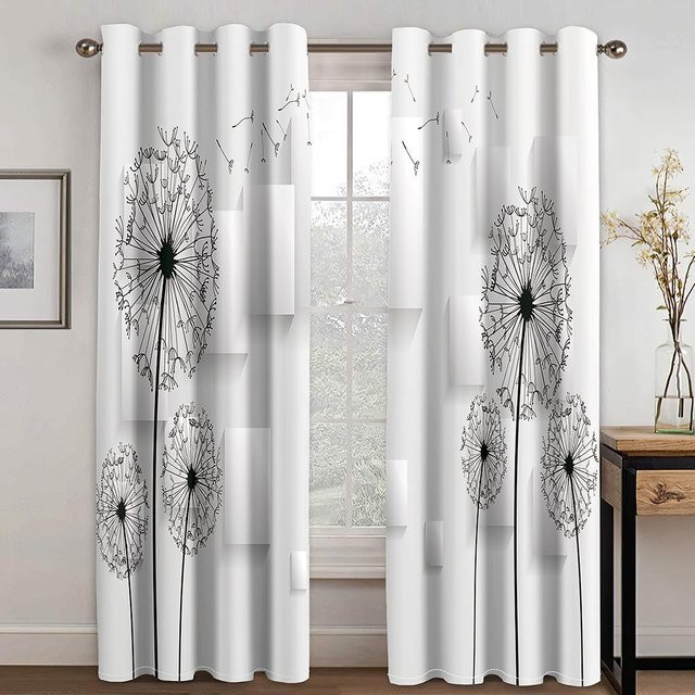 A Family Of Home Textiles Semi-transparente Fenstervorhänge mit Blumenmuster und abstrakter Kreislinie in Weiß, B: 75 cm, H: 166 cm, 2er-Set - Bild 1
