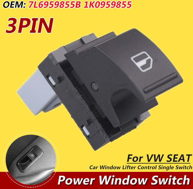 Malcayang Elektrischer Beifahrerfenster-Netzschalter 7L6959855B Schwarz für VW Golf Jetta CC Tiguan und SEAT Altea, 3-polig - Bild 1