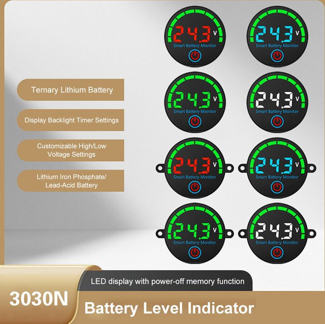 diymore Universeller Batteriestandsanzeiger mit LED-Display und Ausschalt-Speicherfunktion, DC 7-55V, kompatibel mit Lithium- und Blei-Säure-Batterien, Blau/Schwarz - Bild 1