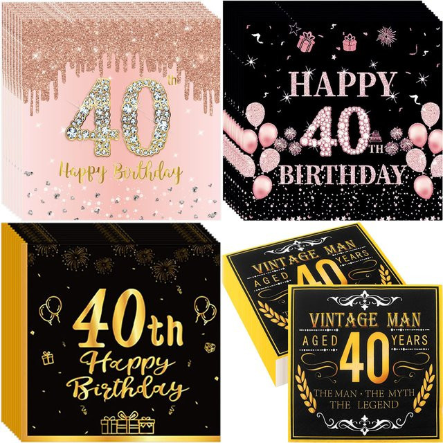 20 Stück Einweg Servietten zum 40. Geburtstag in Schwarz und Rose Gold aus Papier - Bild 1