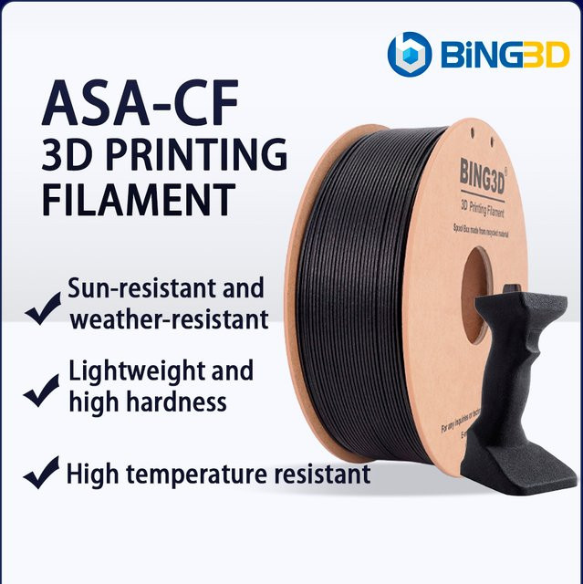 Bing ASA-CF10 Kohlefaserverstärktes 3D-Drucker-Filament für FDM, Schwarz, wetterfest und hitzebeständig mit UV-Schutz - Bild 1
