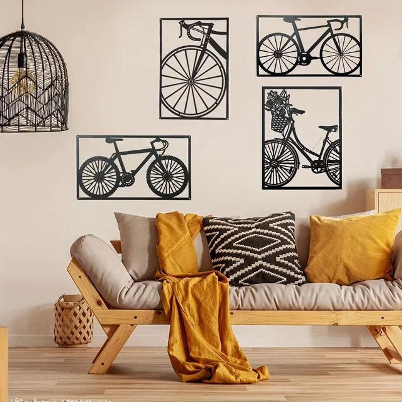 Hello young Wanddekoration aus Metall mit Fahrrad und Blumen in Schwarz, minimalistisches Schmiedeeisen-Kunstwerk für Wohnzimmer, Schlafzimmer und Esszimmer - Bild 1