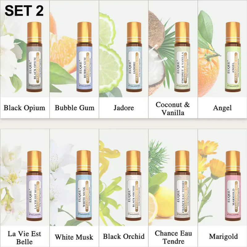 EUQEE 10-teiliges Duftöle-Set für Luftbefeuchter und Diffusor mit weißem Moschus, Kokosnuss, Vanille, Kaugummi und schwarzer Orchidee - Bild 3