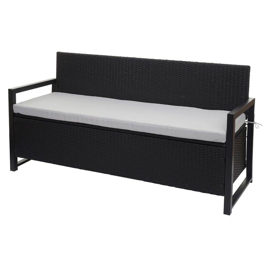 MCW Poly-Rattan 3er Sitzbank F39 als Gartenbank und Truhenbank mit Staufach in Anthrazit inklusive grauer Kissen - Bild 2
