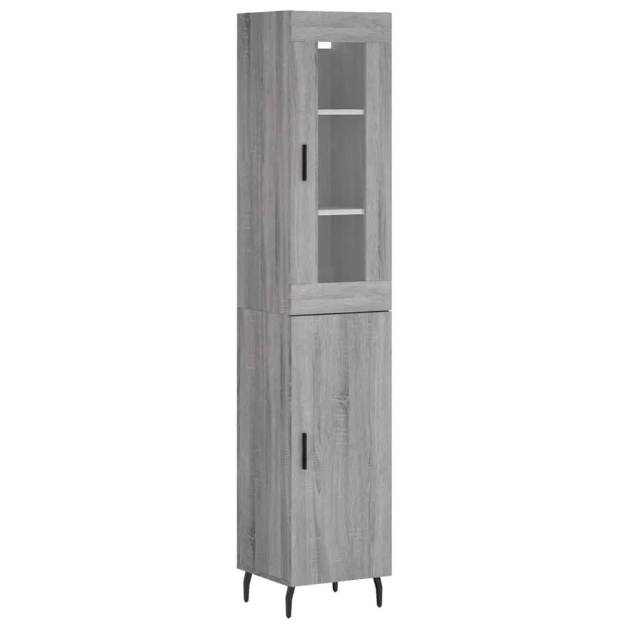 vidaXL Highboard Grau Sonoma mit Glastüren aus Holzwerkstoff und Metall, B/T/H: 34,5 x 34 x 180 cm - Bild 2