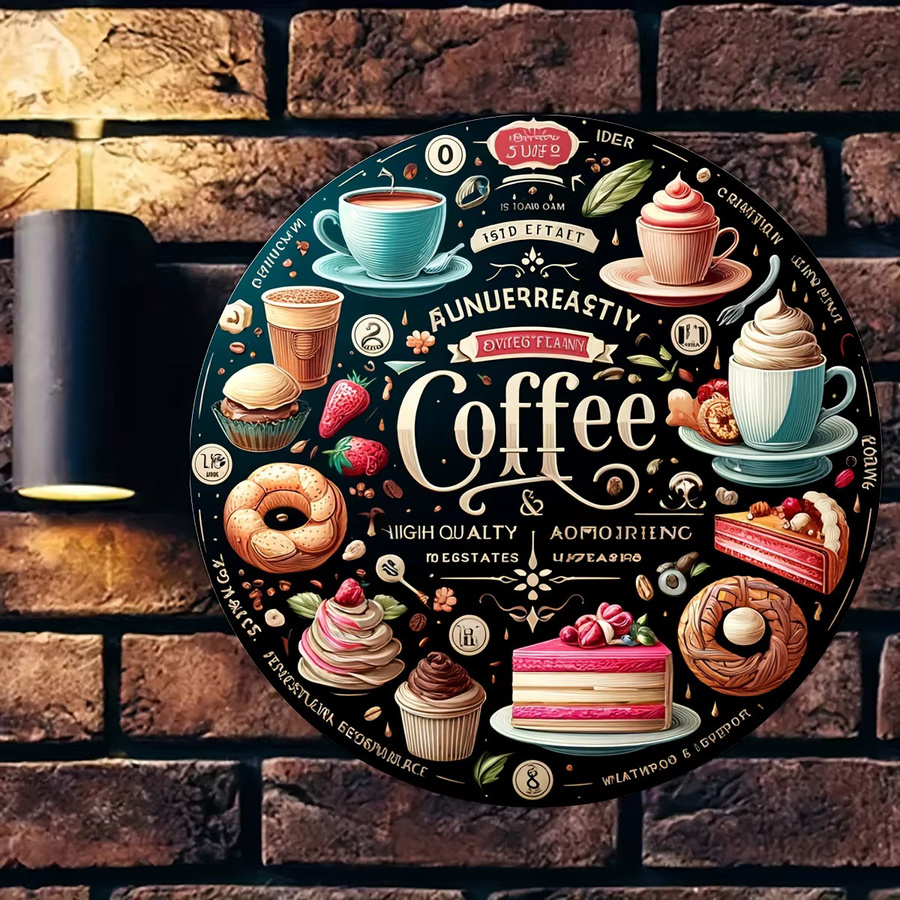 Potdemiel Metallschild Kaffee und Dessert Retro Wandkunst, B/H: 20,3 x 20,3 cm, Mehrfarbig - Bild 3