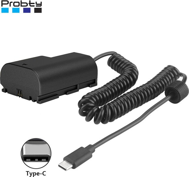 USB-C auf LP-E6NH Dummy-Batterie mit Spiralkabel für Canon Kameras in Schwarz - Bild 1