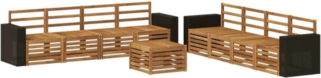 vidaXL Sofagarnitur aus Massivholz Akazie in Braun, 9-teiliges Set im modernen Latten-Design mit Armlehnen - Bild 1