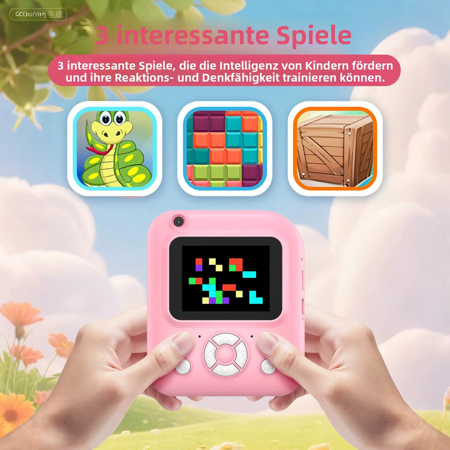 W&O Mini-Sofortbildkamera, Tragbare Digitalkamera für Kinder, 2,4 Zoll, 1080P, Dual-Kamera, MP3-Wiedergabe, mit 3 Rollen Druckpapier - Bild 3