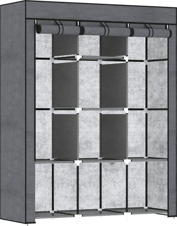 HOMCOM Stoffschrank mit 8 Ebenen und Kleiderstangen, faltbare Garderobe aus Vliesstoff und Stahlrahmen, Grau, B/T/H: 125 x 43 x 162,5 cm