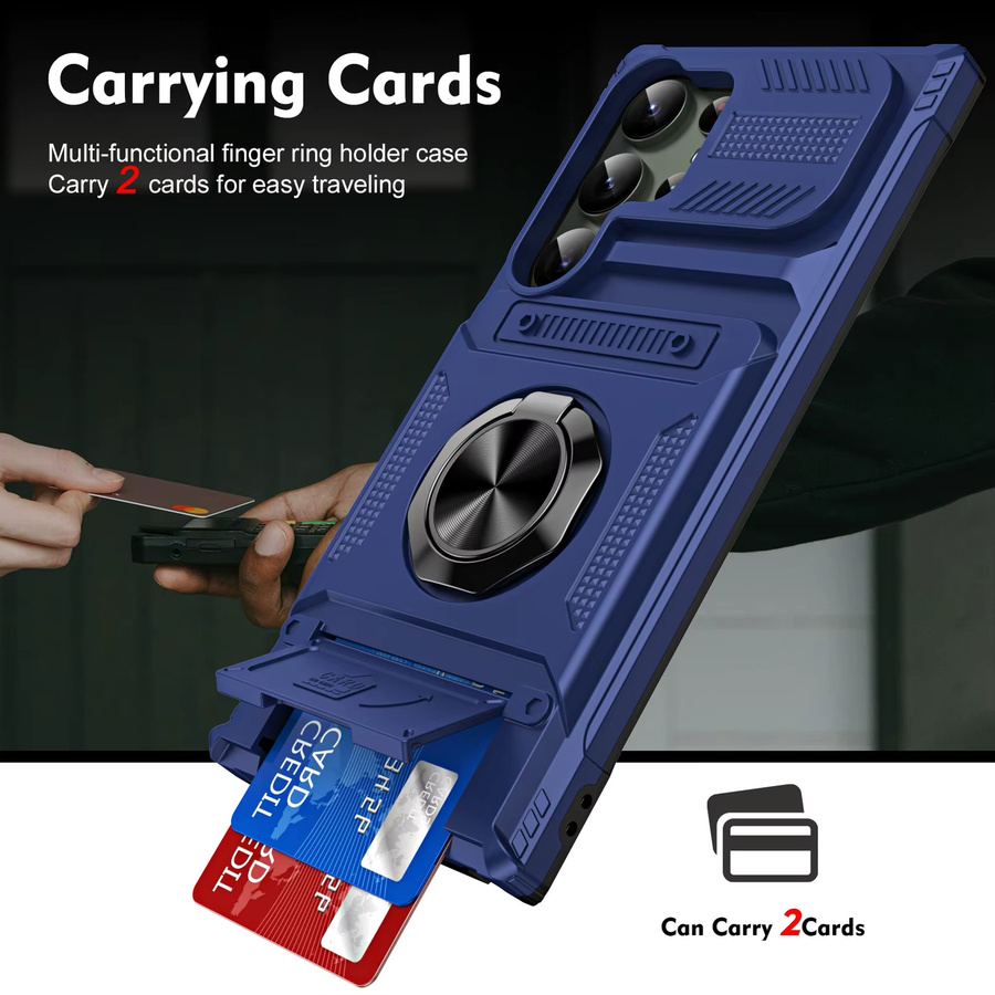 Defender Magnetring-Halterung OTT-BOX Schutzhülle für Samsung S26 Ultra S25 S24 S23 Plus A57 A37 mit Kartenfach und Stoßschutz in Gold und Blau - Bild 3