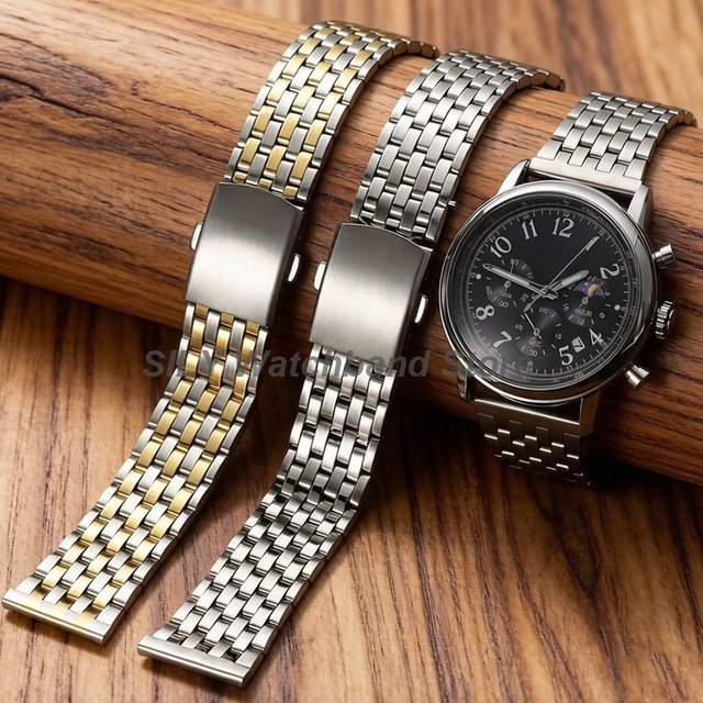 Uhrenarmband Edelstahl, Bicolor, Silber-Gold, Unisex, Faltschließe - Bild 1