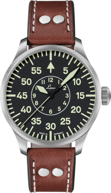 Fliegeruhr BASIS Aachen 42, Automatik, Edelstahl, Leder, Saphirglas, Schwarz - Bild 1