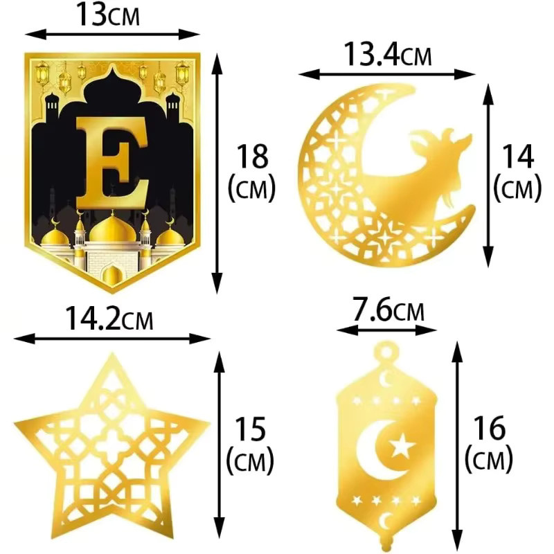 Ramadan-Hängebanner mit Papierlaternen und Halbmond-Ornamenten in Gold und Schwarz für deine Feier - Bild 3